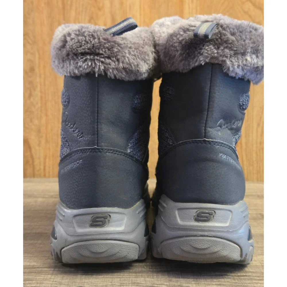 Skechers D'Lites Waterproof Winter Boots Womens Size 10 Navy Black Snow‎ Outdoor